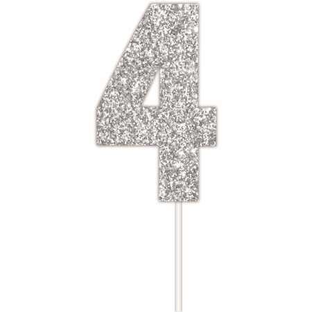 Artwrap Number 4 Glitter Cake Topper - Silver | BIG W