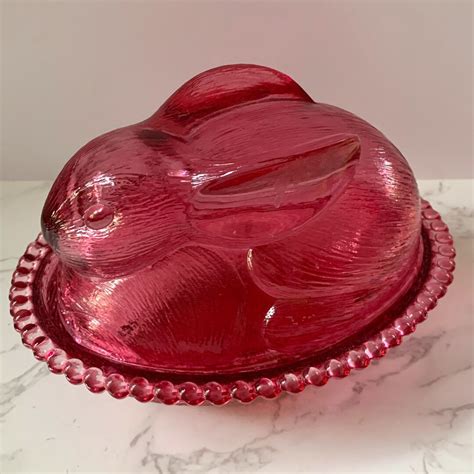 Glass Nesting Bunny Covered Candy Dish Vintage Indiana Glass Pink ...