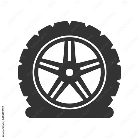 Flat tire icon. Vector illustration of broken tyre symbol. Car wheel with rim. Punctured rubber ...