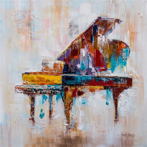 "Colorful Grand Piano" Hand Painted Canvas Art, 40"x40" - Contemporary ...