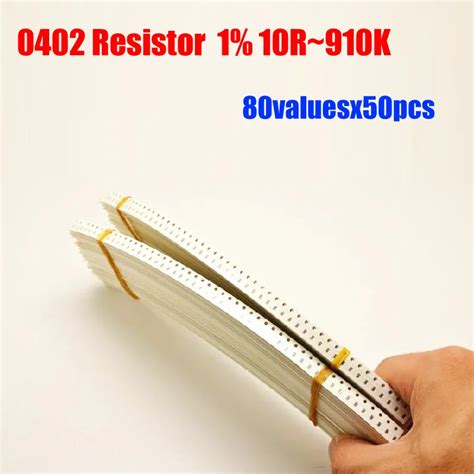 0402 80valuesX50pcs=4000pcs SMD Resistor Kit 10R~910K Resistor Pack 1% ...