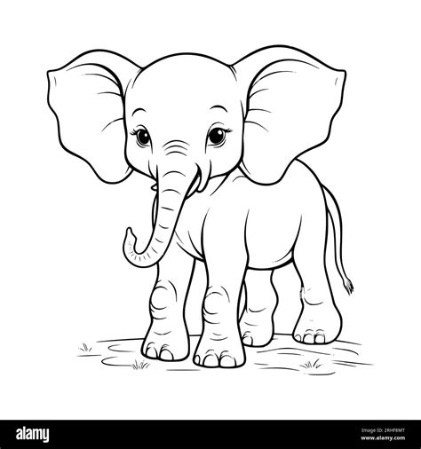 Baby Elephant Coloring Page Drawing For Kids Stock Vector Image & Art - Alamy