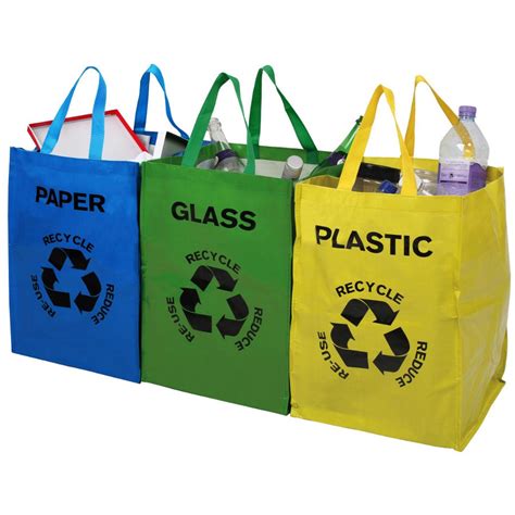 Recycle Bags - Set of 3 Plastic/Glass/Paper - Natural Collection Select