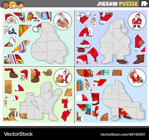 Jigsaw puzzle games set with cartoon santa Vector Image