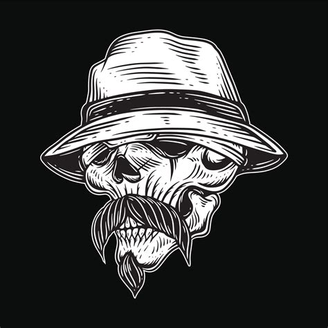 Dark Art Skull Gangster Tattoo Vintage gangsta apparel hand drawing style illustration 24396043 ...