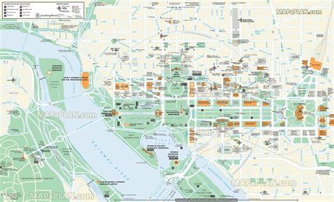 Washington DC map - Free street names map of the Mall & surrounding ...