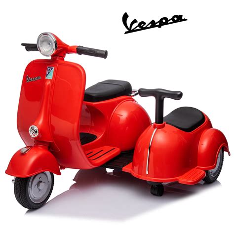 JIMUPARK 6V Kids Ride on Car,Licensed Vespa Electric Motorycle with Side Car,2-Seater Tricycle ...