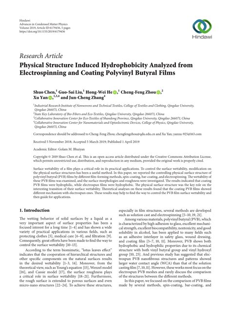 (PDF) Physical Structure Induced Hydrophobicity Analyzed from ...