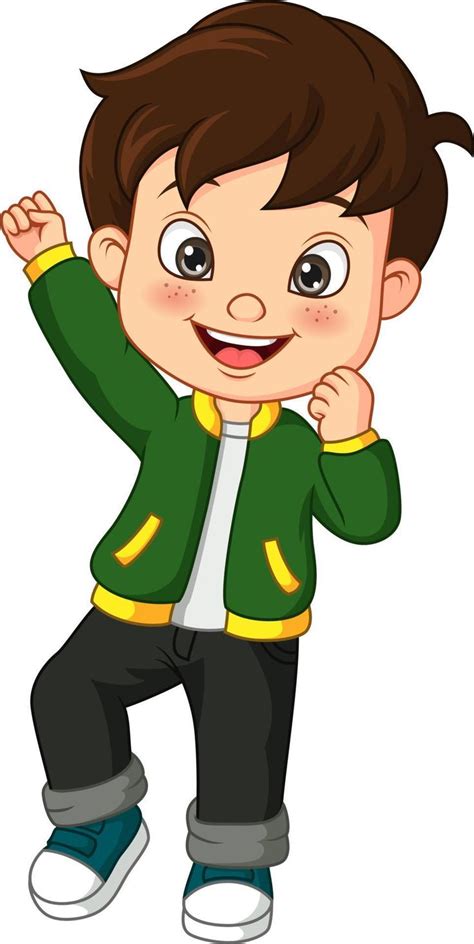 niño feliz de dibujos animados en chaqueta verde | Cartoon, Cartoon kids, Kids clipart