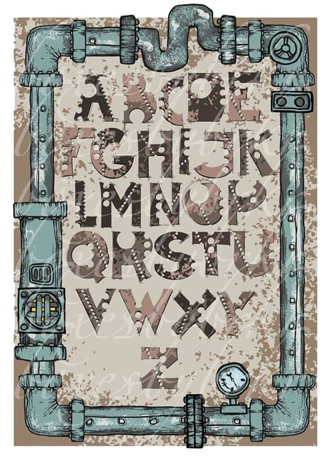 instant download of a steampunk alphabet font/letters, digital collage sheet--printable ...