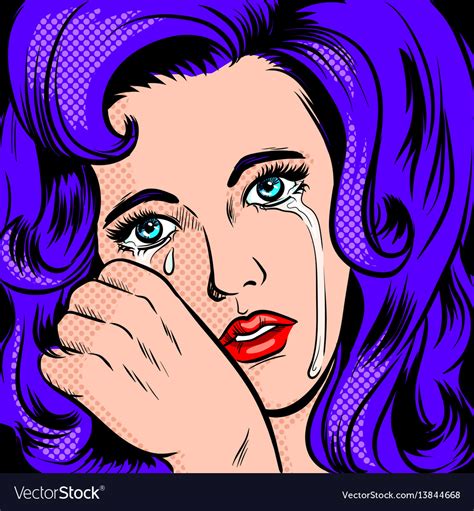 Sad girl crying pop art style Royalty Free Vector Image