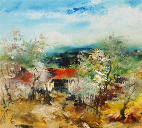 Spring landscape, oil painting Stock Photo by ©kvocek 45416517