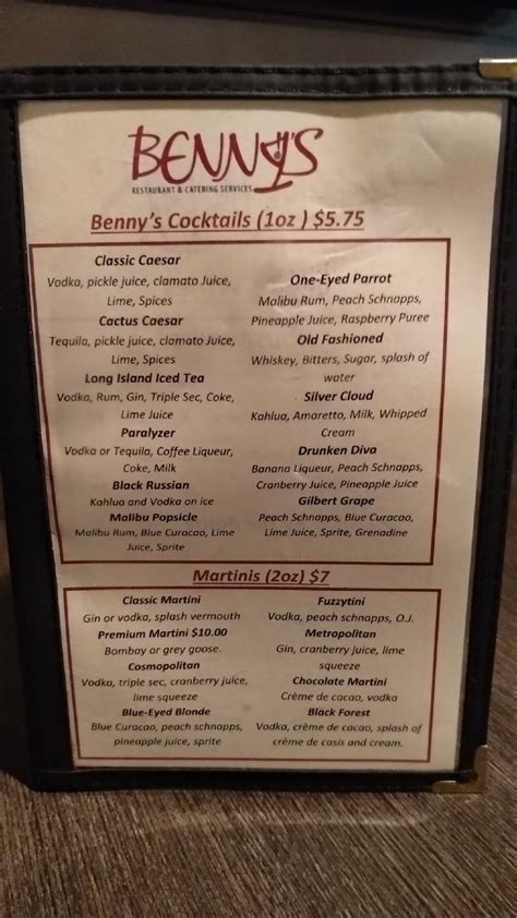 Menu at Benny's Restaurant, Brandon