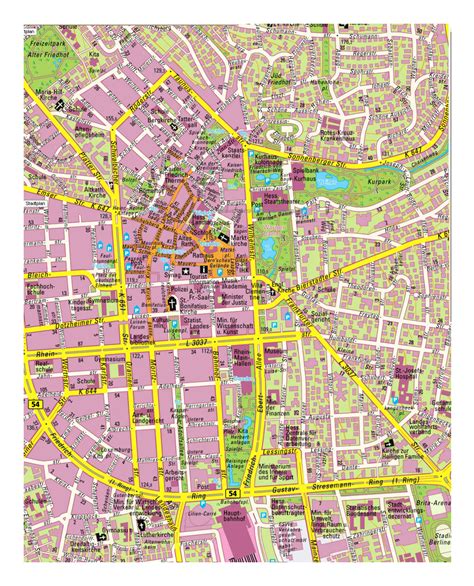 Detailed street map of central part of Wiesbaden | Wiesbaden | Germany | Europe | Mapsland ...