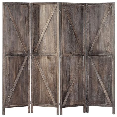 Buy iVilla 5.8 Ft Tall Wood Room Divider, 4 Panel Rustic Folding ...