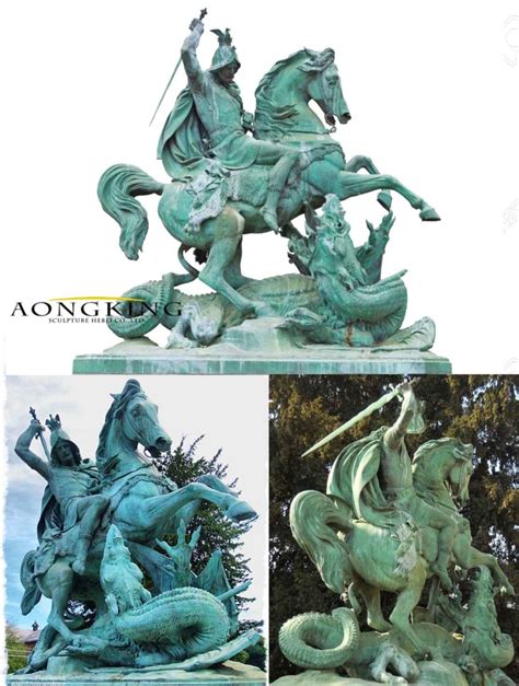 St george and the dragon sculpture - bronze statue - garden art sculpture