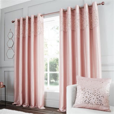 Catherine Lansfield Glitzy Blush Eyelet Curtains Pink Ring Top Curtain ...