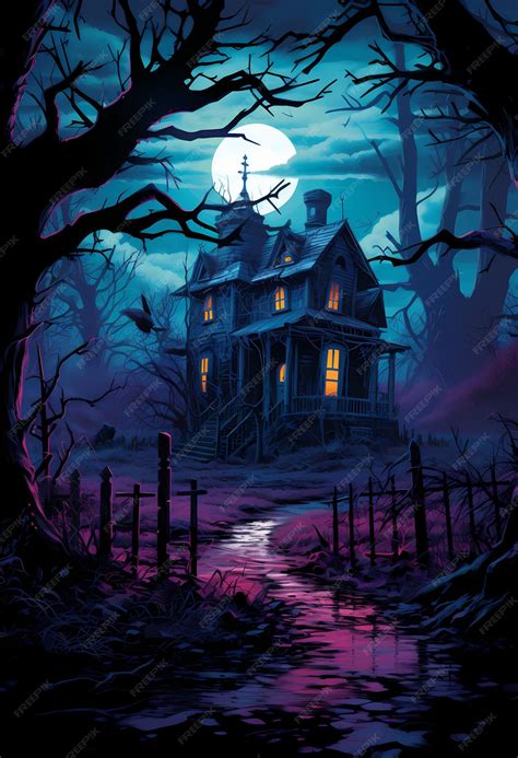 Premium AI Image | haunted house night background