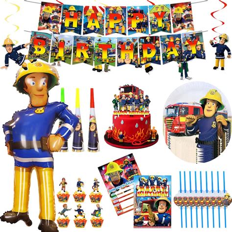 Fireman Sam Theme Birthday Party Decor Tableware Paper Cup Banner Plate Fireman Sam Balloon ...