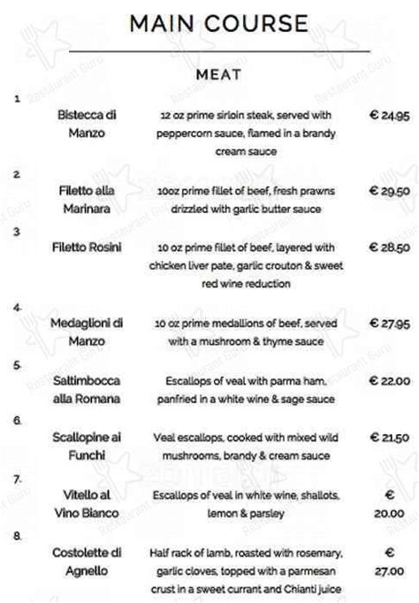 Menu at Picasso Restaurant, Dublin