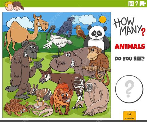 Counting Cartoon Animals An Educational Activity For Kids Vector ...