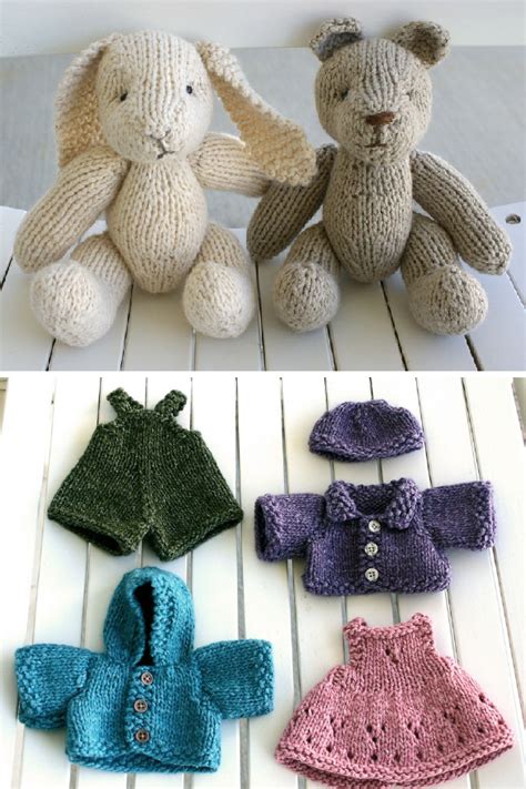 Rabbit and Bear with Clothes - Free Knitting Pattern