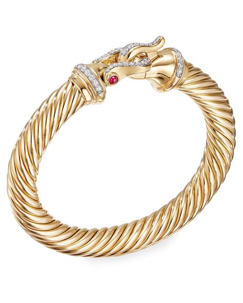 David Yurman 18k Buckle Bracelet w/ Rubies & Diamonds, 9mm, Medium | Neiman Marcus