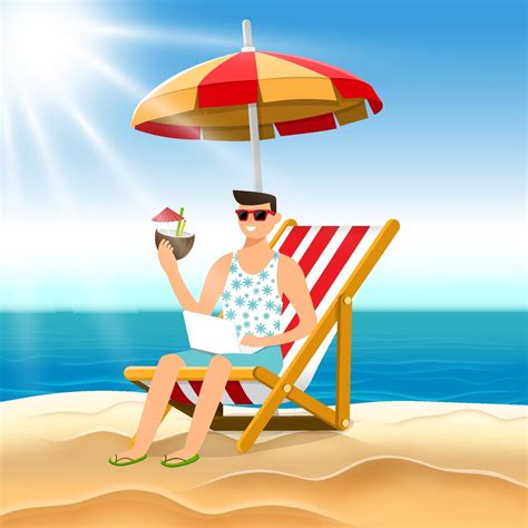 Illustration cartoon concept man relax on the beach. Vector illustrate. 2212591 Vector Art at ...