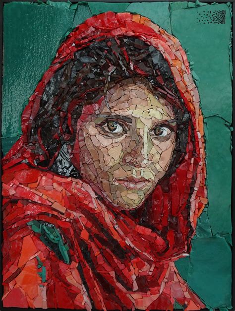 Mosaic portrait The Afghan Girl. Photo by Steve McCurry, mosaic by Anouk Rosenhart. www ...