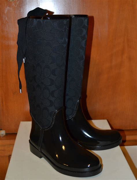 NEW Coach TRISTE Black Rain boots, Signature C 1" US Women's Size 11MB MEDIUM | eBay