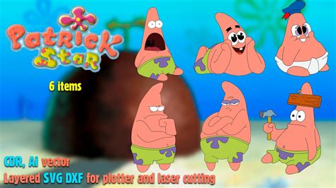 Patrick Set spongebob Squarepants Collection 6 Items. Svg, Dxf, Png ...