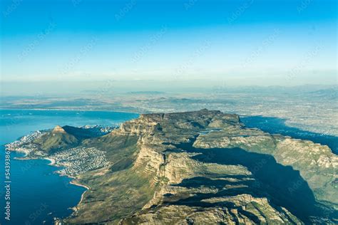 aerial landscape view with the famous Table Mountain National Park, the Lion's Head, the twelve ...