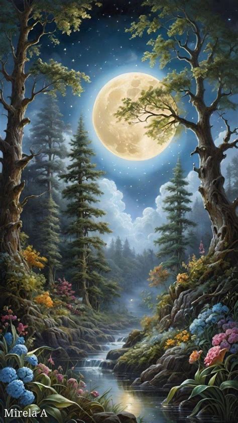 Enchanted Moonlit Forest Painting