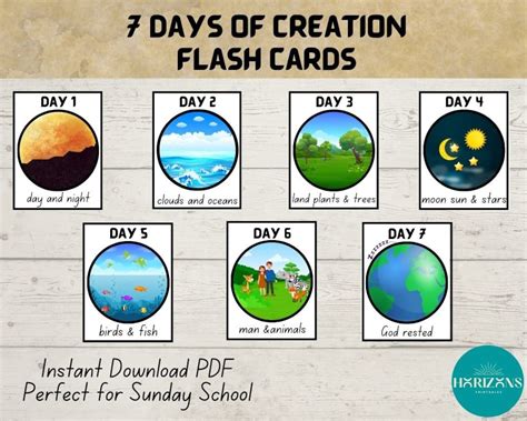 7 Days of Creation Flash Cards, Genesis, Bible Lesson for Kids ...