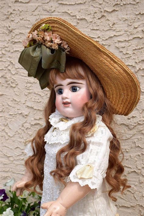 Pretty Etienne Denamur French Bebe Doll with fabulous Dress & Antique Bonnet Antique Porcelain ...