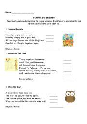 Rhyme Scheme Practice - ESL worksheet by mrsrubinrhs