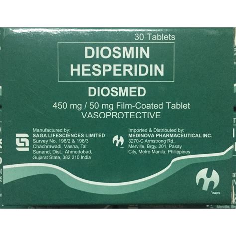 DIOSMED Diosmin / Hesperidin 450mg / 50mg Film-Coated Tablet 30's price in the Philippines ...