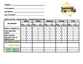 Bus Behavior Incentive Chart by Ms Hope | Teachers Pay Teachers