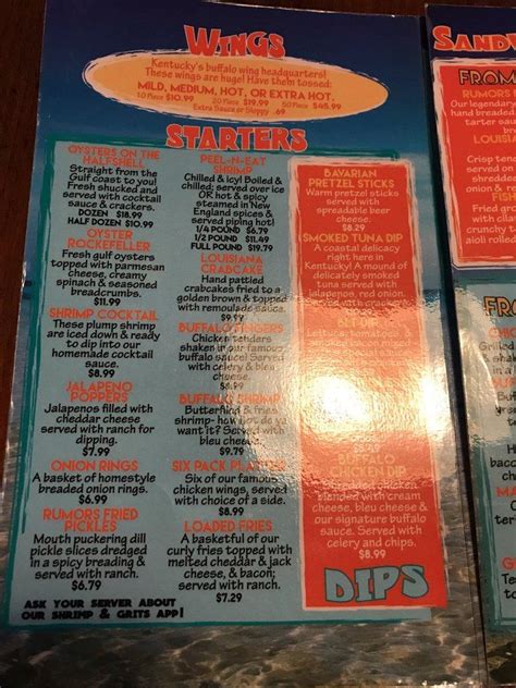 Menu at Rumors Restaurant, Louisville