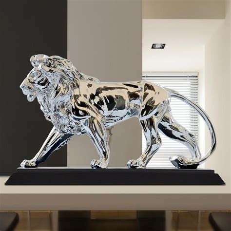 African Ferocious Lion Sculpture Statue Silver Domineering Animal Lion ...