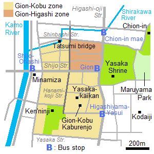 Map of Gion | Kyoto map, Japan map, Kyoto japan travel