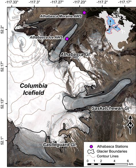 Map of the Columbia Icefield with the three main outlet glaciers:... | Download Scientific Diagram