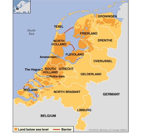 Illustration of areas in the Netherlands below mean sea level (Source:... | Download Scientific ...