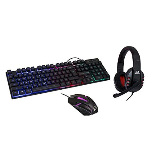 RGB PC Gaming Accessories Combo Kit - USB Spill Proof Keyboard – Wired Gaming Mouse 3 Button ...