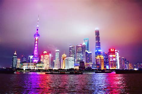 Night view of the Pudong skyline from the Bund in Shanghai, China! So ...