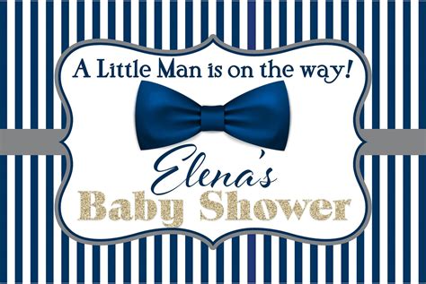 hot sale custom Little man Gentleman Bow Tie Baby Shower Blue And White Striped photo backdrop ...