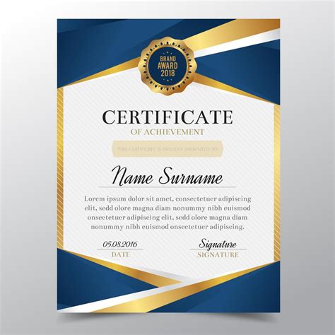 Plantilla de certificado con diseño elegante de oro y azul de lujo ...