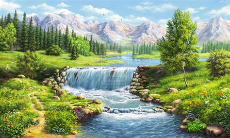 landscape_with_waterfall_by_alfabell | Landscape paintings, Waterfall landscape, Waterfall