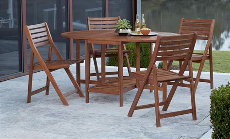 COSCO Outdoor Living 5 Piece Acacia Wood Patio Dining Table and Folding Chair Set with Chair ...