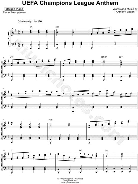 Marijan Srsa "UEFA Champions League Anthem" Sheet Music (Piano Solo) in G Major - Download ...